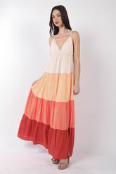 VERY J Women's Color Block Tiered Maxi Cami Dress - Bold & Stylish
